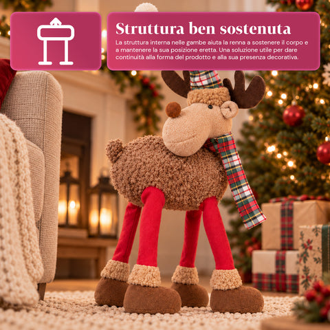 Groot kerstrendier van 63 cm van zacht pluche – kerstdecoratie met verzwaarde poten | 4 kleuren