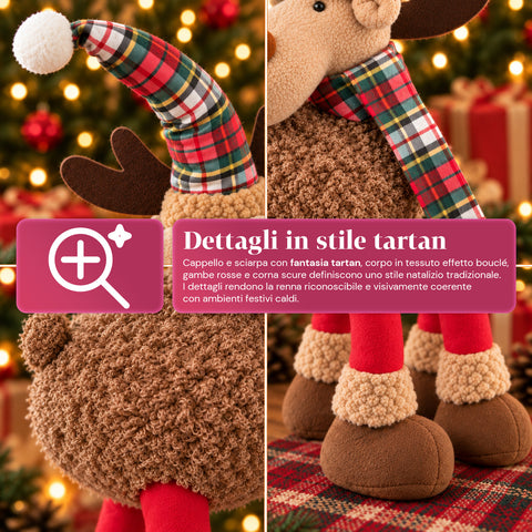 Groot kerstrendier van 63 cm van zacht pluche – kerstdecoratie met verzwaarde poten | 4 kleuren