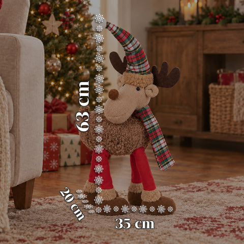 Groot kerstrendier van 63 cm van zacht pluche – kerstdecoratie met verzwaarde poten | 4 kleuren