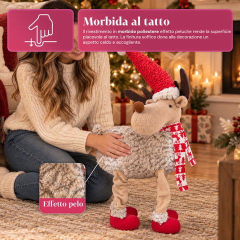 Groot kerstrendier van 63 cm van zacht pluche – kerstdecoratie met verzwaarde poten | 4 kleuren