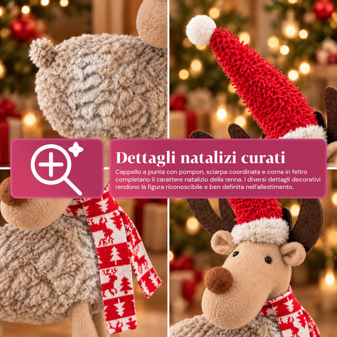 Groot kerstrendier van 63 cm van zacht pluche – kerstdecoratie met verzwaarde poten | 4 kleuren
