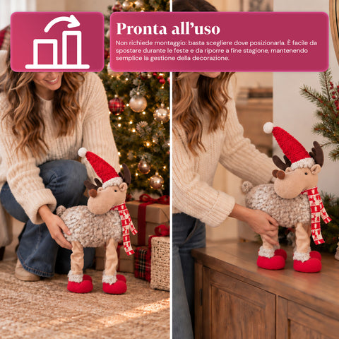 Groot kerstrendier van 63 cm van zacht pluche – kerstdecoratie met verzwaarde poten | 4 kleuren
