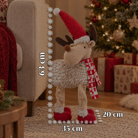 Groot kerstrendier van 63 cm van zacht pluche – kerstdecoratie met verzwaarde poten | 4 kleuren