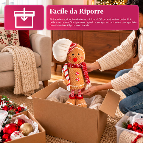 Uitschuifbare peperkoekpop van 50-80 cm, kerstdecoratie van pluche met telescopische poten, 2 varianten