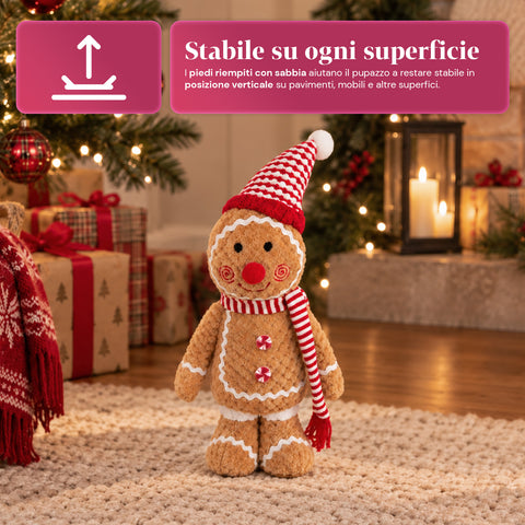 Ginger-peperkoekpop van pluche, 30 en 40 cm – kerstdecoratie met koksmuts of kerstmuts