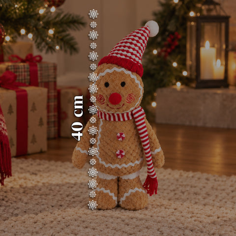 Ginger-peperkoekpop van pluche, 30 en 40 cm – kerstdecoratie met koksmuts of kerstmuts