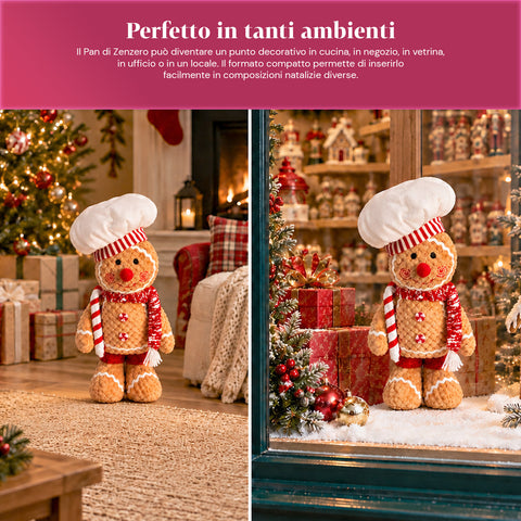 Ginger-peperkoekpop van pluche, 30 en 40 cm – kerstdecoratie met koksmuts of kerstmuts