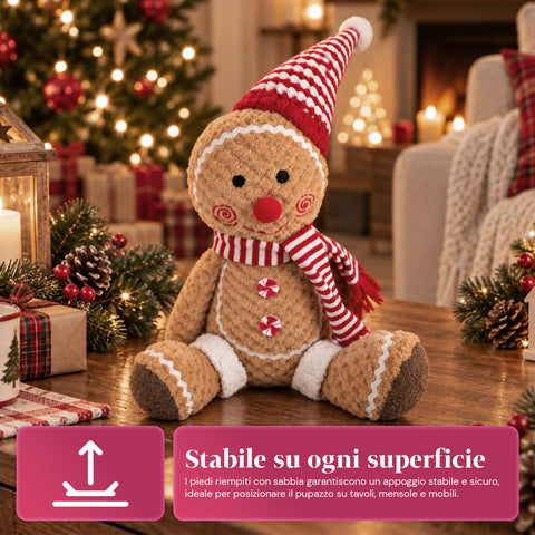 Ginger-peperkoekpop van pluche, 30 en 40 cm – kerstdecoratie met koksmuts of kerstmuts