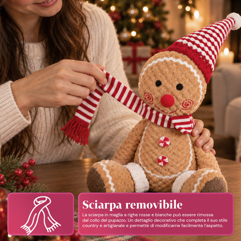 Ginger-peperkoekpop van pluche, 30 en 40 cm – kerstdecoratie met koksmuts of kerstmuts