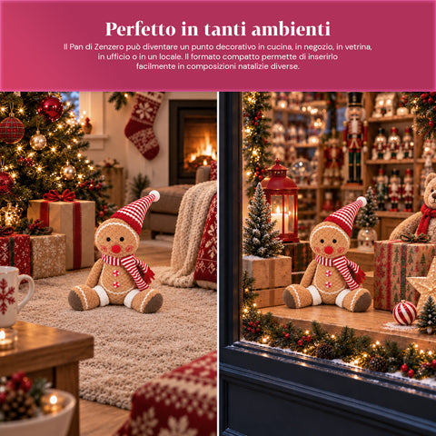 Ginger-peperkoekpop van pluche, 30 en 40 cm – kerstdecoratie met koksmuts of kerstmuts