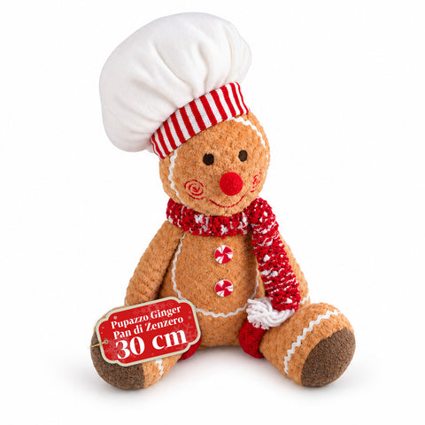Personnage Ginger en pain d’épices en peluche de 30 et 40 cm – Décoration de Noël avec toque de chef ou bonnet de Noël