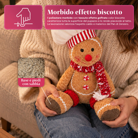 Ginger-peperkoekpop van pluche, 30 en 40 cm – kerstdecoratie met koksmuts of kerstmuts