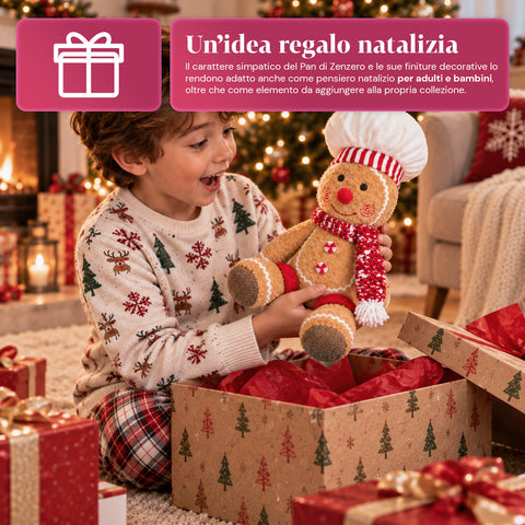 Ginger-peperkoekpop van pluche, 30 en 40 cm – kerstdecoratie met koksmuts of kerstmuts