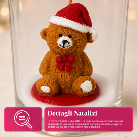 Bougie de Noël dans un verre de 7 cm avec des oursons assortis