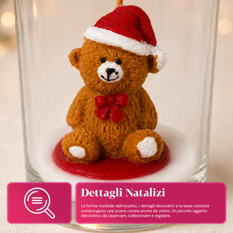 Bougie de Noël dans un verre de 7 cm avec des oursons assortis