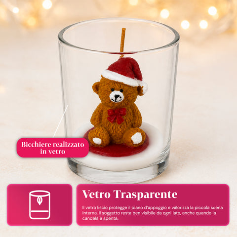 Bougie de Noël dans un verre de 7 cm avec des oursons assortis