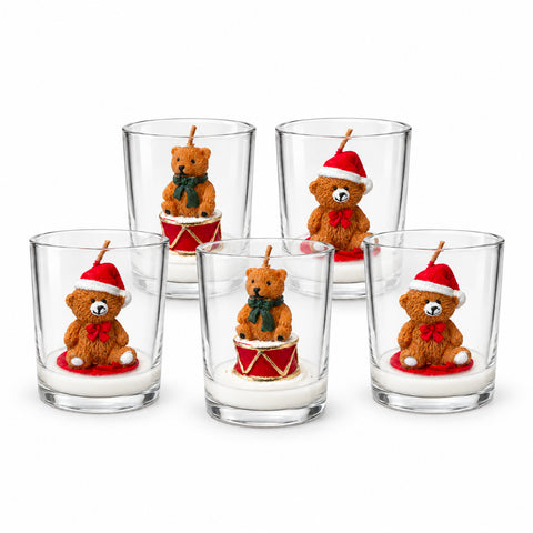 Bougie de Noël dans un verre de 7 cm avec des oursons assortis