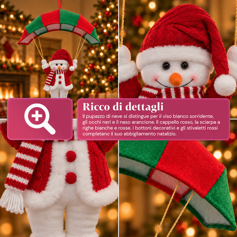 Parachute de Noël à suspendre 80 cm avec personnage de Noël, 4 personnages