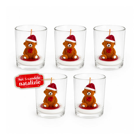 Kerstkaars in glazen pot, 7 cm – beertje met kerstmuts of beer op trommel – decoratie en tafeldecoratie