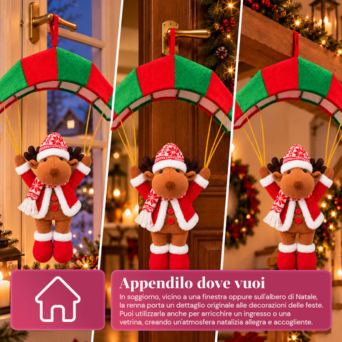 Parachute de Noël à suspendre 80 cm avec personnage de Noël, 4 personnages