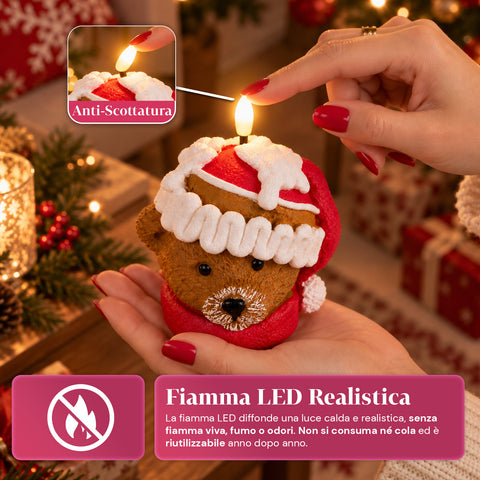 Batterijgevoede led-kerstkaars in 3 varianten – kerstman met boom, beertje en berengezicht, realistische vlameffect, kerstdecoratie