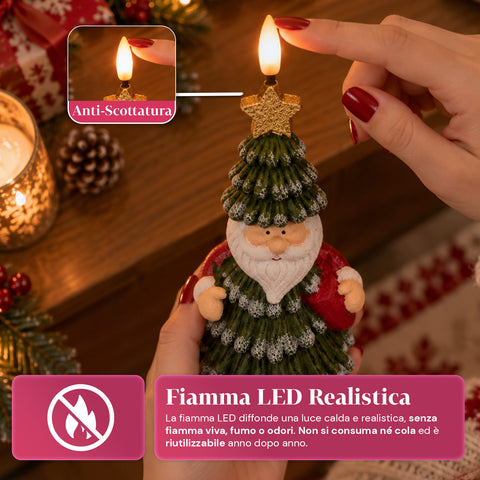Batterijgevoede led-kerstkaars in 3 varianten – kerstman met boom, beertje en berengezicht, realistische vlameffect, kerstdecoratie