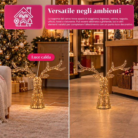 Lichtgevend hert met gouden ledglitters, kerstdecoratie van ijzer en polyethyleen, warm licht via USB, 3 maten: 65, 85 en 110 cm