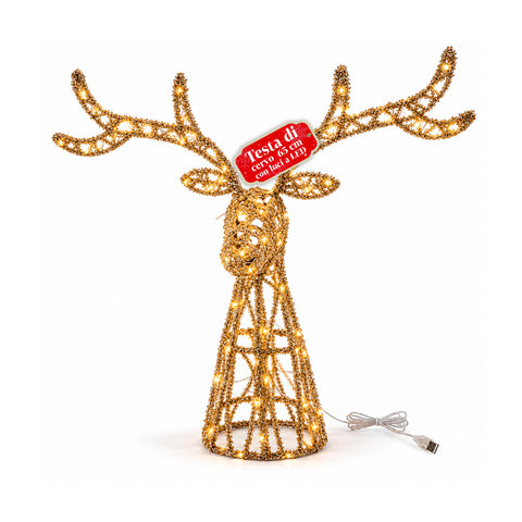 Cerf lumineux LED scintillant doré, décoration de Noël en fer et polyéthylène, lumière chaude alimentée par USB, 3 tailles : 65, 85 et 110 cm
