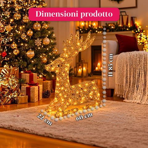 Lichtgevend hert met gouden ledglitters, kerstdecoratie van ijzer en polyethyleen, warm licht via USB, 3 maten: 65, 85 en 110 cm