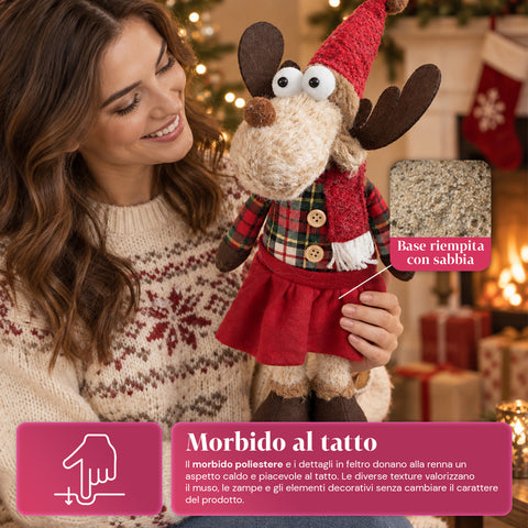Decoratieve rendierdecoratie van polyester - kerstornament met gezandstraalde basis, schattig ontwerp, 4 stijlvarianten, 2 maten: 35 en 50 cm