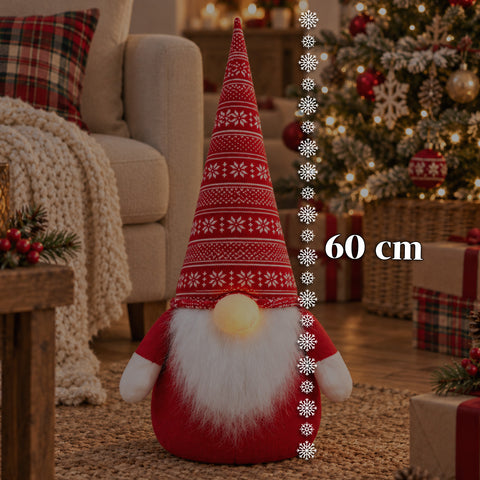 Deurstopper kerstkabouter 60 cm met led in de neus, 3 lichtstanden, gevuld met 1 kg zand, zacht polyester - Bindbox