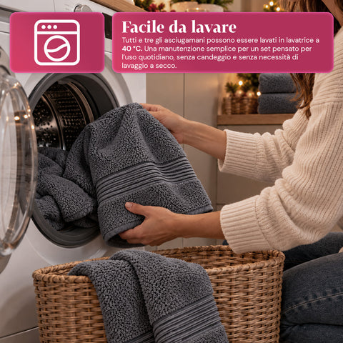 Set van 3 handdoeken van 100% katoen – badset met badlaken 90x140, handdoek 60x100 en gastendoekje 40x60 cm, zacht en absorberend, 6 kleuren