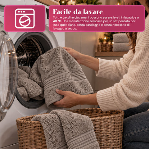 Set van 3 handdoeken van 100% katoen – badset met badlaken 90x140, handdoek 60x100 en gastendoekje 40x60 cm, zacht en absorberend, 6 kleuren