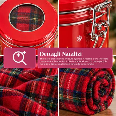 Kerstblik 30x16 cm met Coral Fleece-plaid 145x110 cm, zachte geruite tartan-deken - blind box