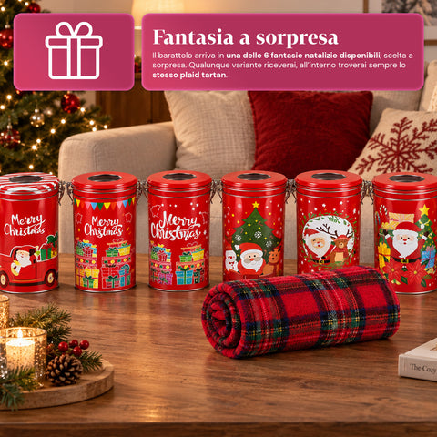 Kerstblik 30x16 cm met Coral Fleece-plaid 145x110 cm, zachte geruite tartan-deken - blind box