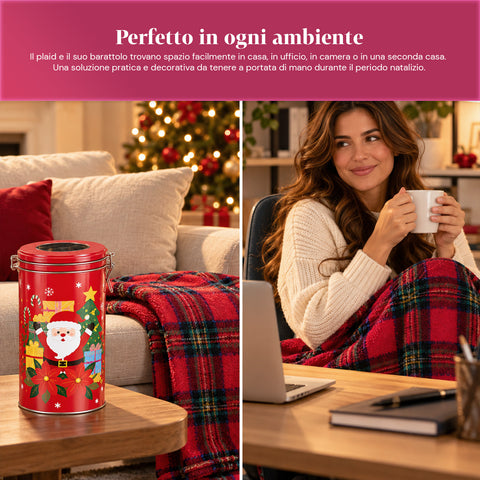 Kerstblik 30x16 cm met Coral Fleece-plaid 145x110 cm, zachte geruite tartan-deken - blind box