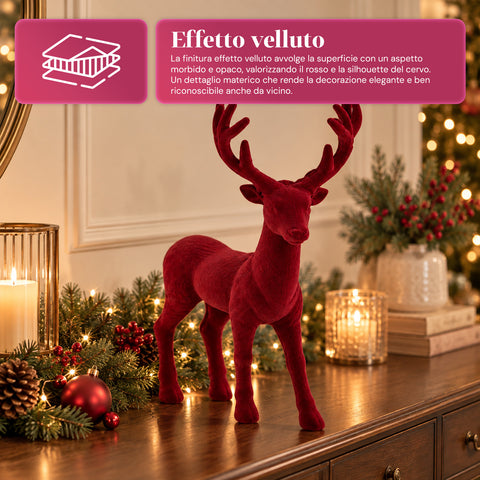 Decoratief rendier 33x44h cm met fluweeleffect, modern designbeeldje voor huis, kantoor en etalages, kerstdecoratie, 6 kleurvarianten