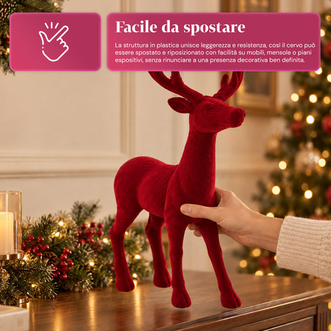 Decoratief rendier 33x44h cm met fluweeleffect, modern designbeeldje voor huis, kantoor en etalages, kerstdecoratie, 6 kleurvarianten