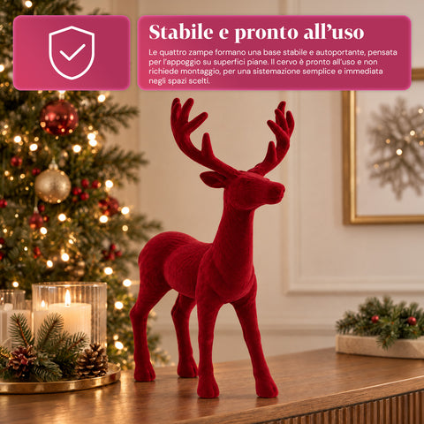Decoratief rendier 33x44h cm met fluweeleffect, modern designbeeldje voor huis, kantoor en etalages, kerstdecoratie, 6 kleurvarianten