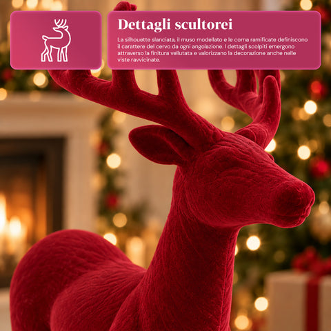 Decoratief rendier 33x44h cm met fluweeleffect, modern designbeeldje voor huis, kantoor en etalages, kerstdecoratie, 6 kleurvarianten