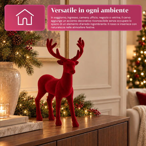 Decoratief rendier 33x44h cm met fluweeleffect, modern designbeeldje voor huis, kantoor en etalages, kerstdecoratie, 6 kleurvarianten