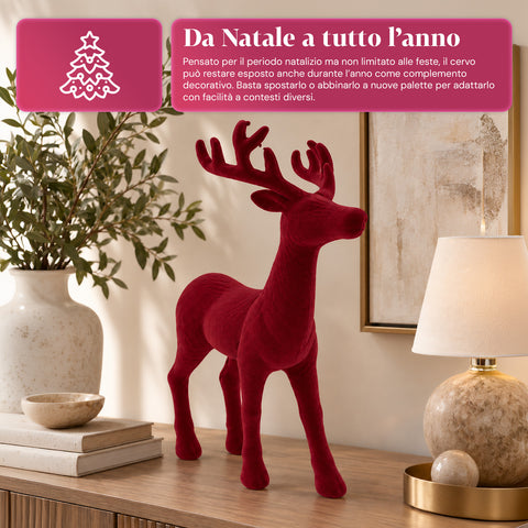 Decoratief rendier 33x44h cm met fluweeleffect, modern designbeeldje voor huis, kantoor en etalages, kerstdecoratie, 6 kleurvarianten
