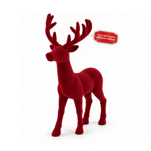 Cerf décoratif 33x44h cm effet velours, figurine de renne au design moderne pour la maison, le bureau et les vitrines, décoration de Noël, 6 variantes de couleur