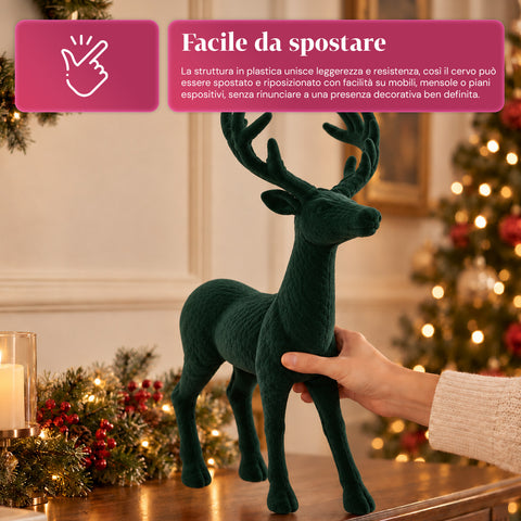 Decoratief rendier 33x44h cm met fluweeleffect, modern designbeeldje voor huis, kantoor en etalages, kerstdecoratie, 6 kleurvarianten