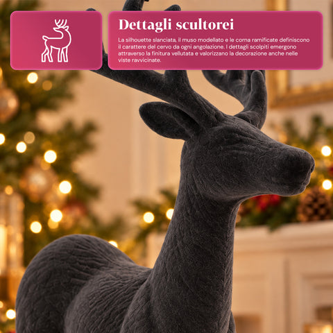 Decoratief rendier 33x44h cm met fluweeleffect, modern designbeeldje voor huis, kantoor en etalages, kerstdecoratie, 6 kleurvarianten