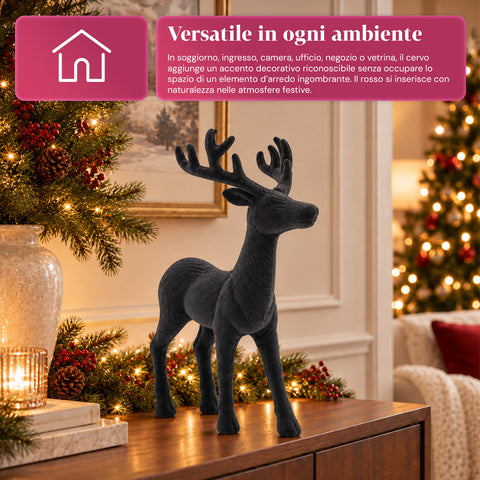 Decoratief rendier 33x44h cm met fluweeleffect, modern designbeeldje voor huis, kantoor en etalages, kerstdecoratie, 6 kleurvarianten