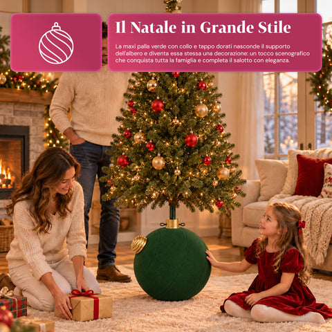 Grote kerstboomvoet met fluweeleffect, 41x41x44 cm, voor bomen tot 180 cm – voetafdekking met bevestiging Ø 4 cm, bordeauxrood en groen