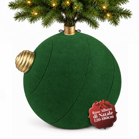 Grote kerstboomvoet met fluweeleffect, 41x41x44 cm, voor bomen tot 180 cm – voetafdekking met bevestiging Ø 4 cm, bordeauxrood en groen