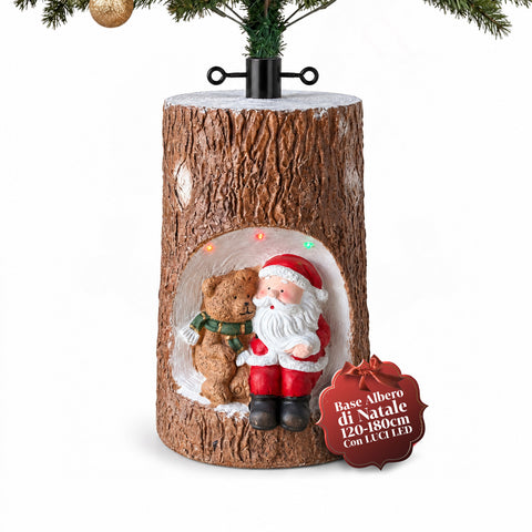 Kerstboomvoet voor boomstammen met bewegende leds en 3D-figuren voor bomen tot 180 cm – ijzeren en magnesium boombeschermvoet met bevestiging Ø 4 cm