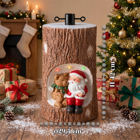 Kerstboomvoet voor boomstammen met bewegende leds en 3D-figuren voor bomen tot 180 cm – ijzeren en magnesium boombeschermvoet met bevestiging Ø 4 cm